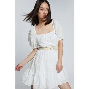 & Other Stores Dress 10 Cotton Squareneck Puff Sleeve White Eyelet Cottagecore